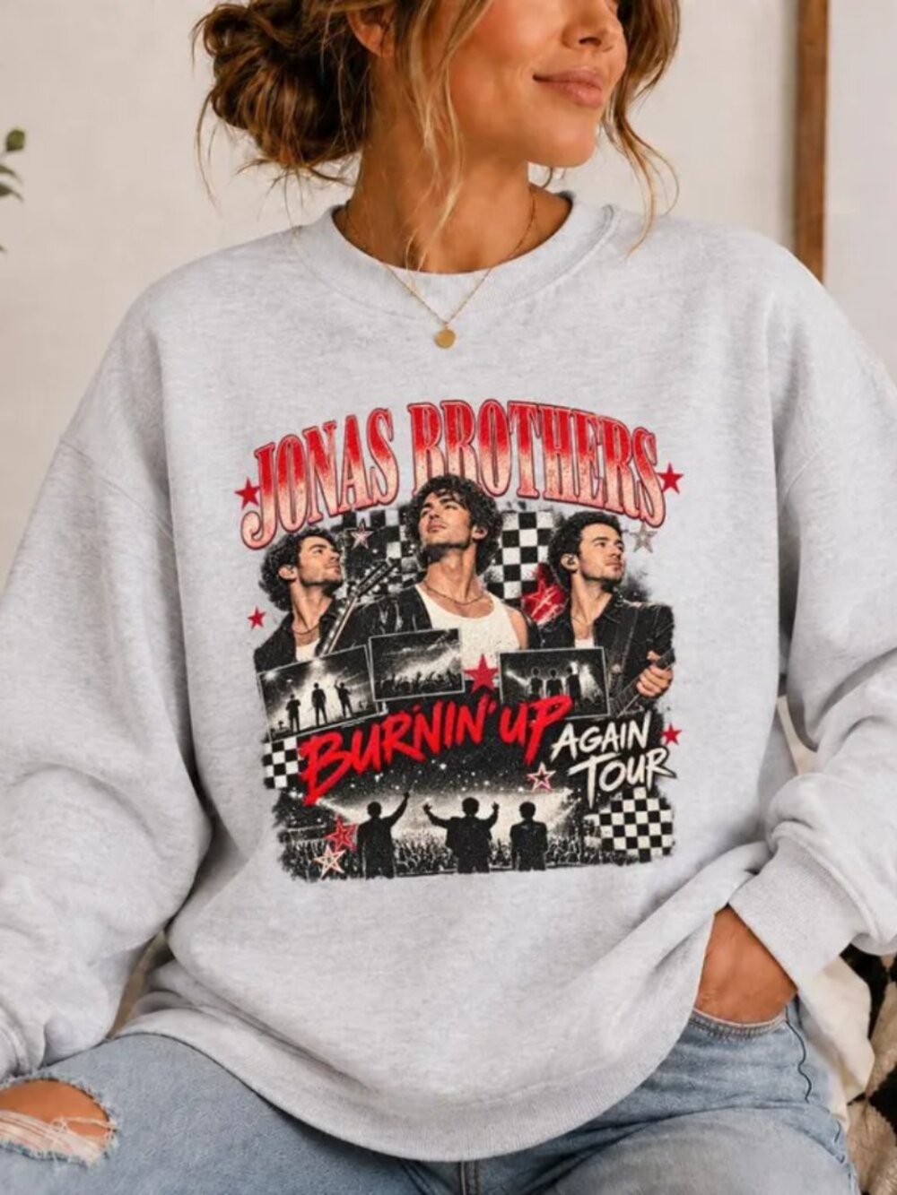Jonas Brothers Burnin Up Again Tour Concert Photo Collage Graphic Sweatshirt